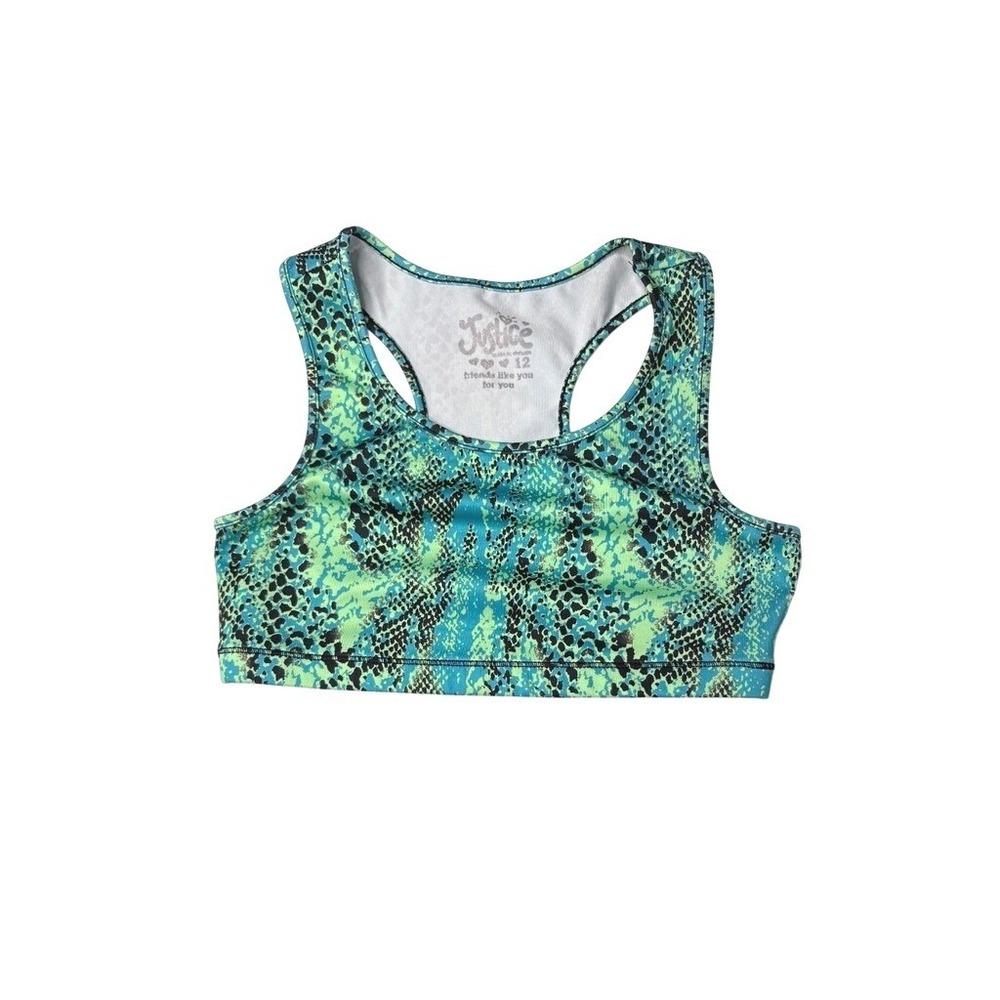 Justice Girls Sports Bra Green Snake Print 12 Animal Print‎